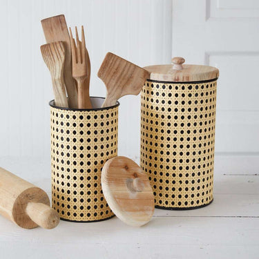 Two Open Weave Cane Containers - Serveware